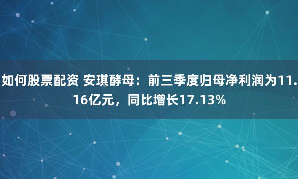 如何股票配资 安琪酵母:前三季度归母净利润为11.16亿元,同比增长17.13%